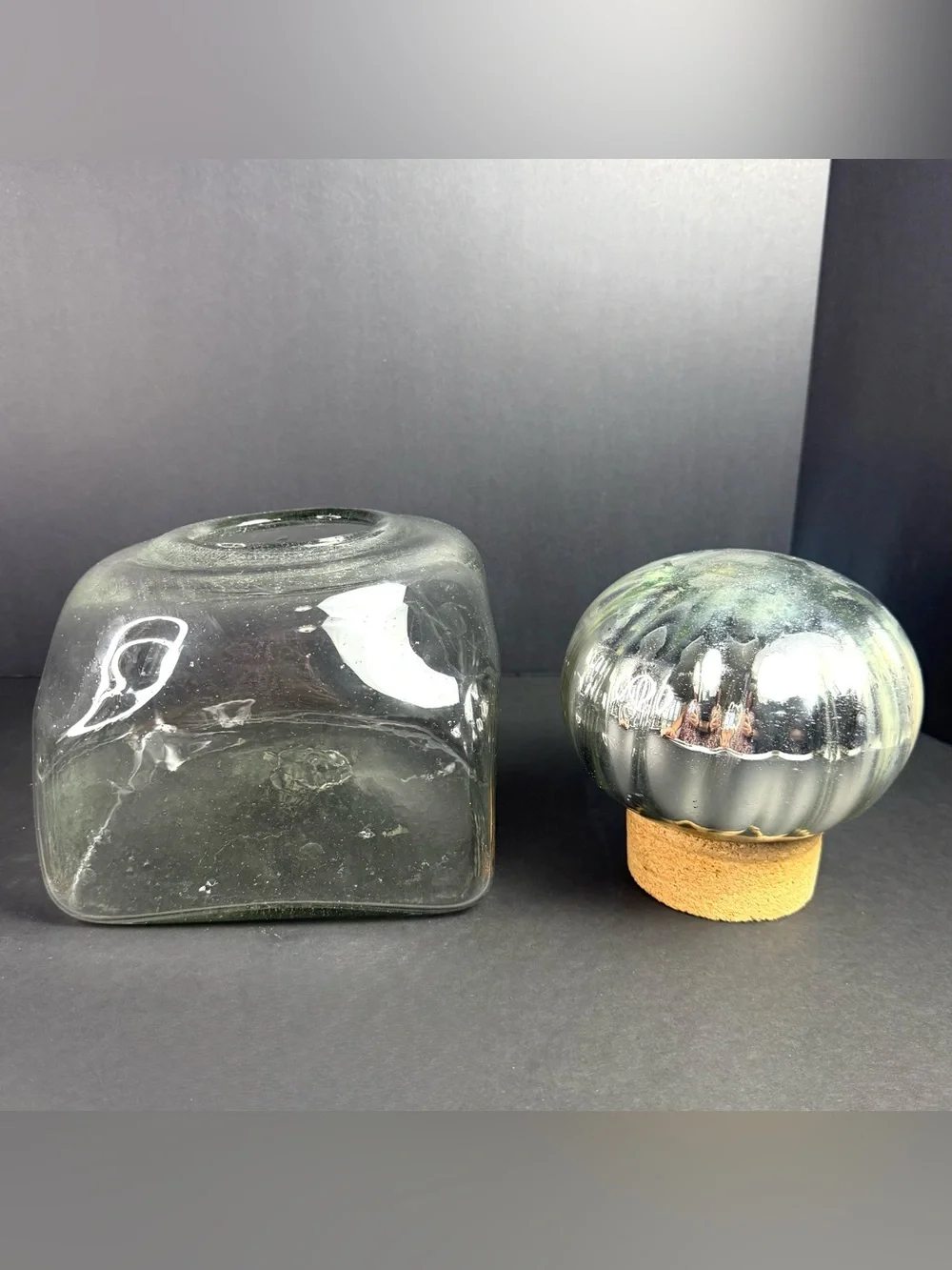 Vintage Lrg Hand Blown Glass Decanter/Canister Mercury Glass Stopper 80's Mexico